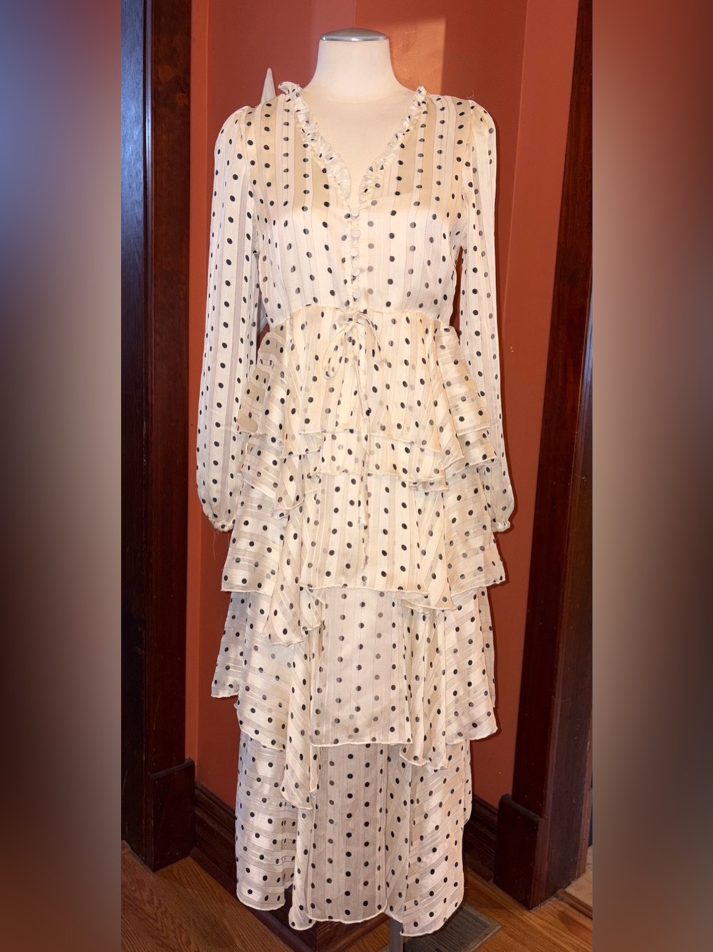 Ivory Polka Dot Tiered Ruffle Dress